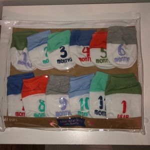Infant socks with months.